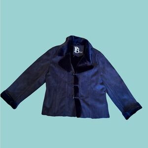 Vintage Black Suede Jacket with Faux Fur Trim Toggle Closure Size M